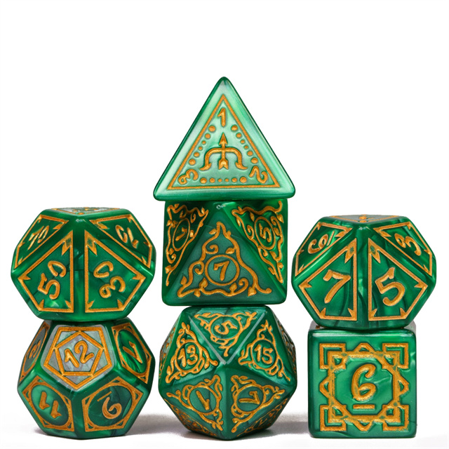 7pcs Dice Acrylic Pattern Vines Bow Gold Font Green Image 1