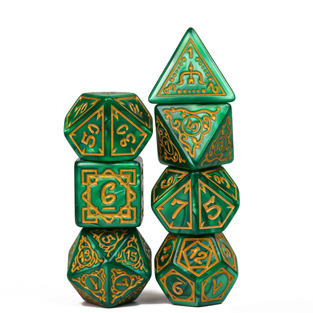 7pcs Dice Acrylic Pattern Vines Bow Gold Font Green Image 2