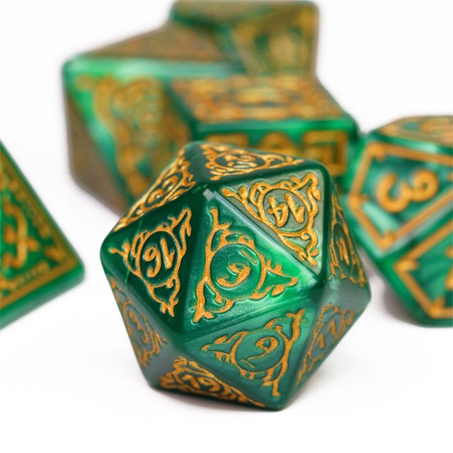 7pcs Dice Acrylic Pattern Vines Bow Gold Font Green Image 3
