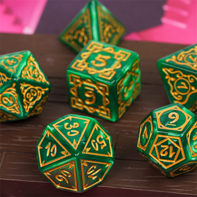 7pcs Dice Acrylic Pattern Vines Bow Gold Font Green Image 5