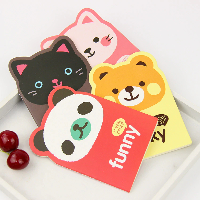 4pcs Mini Notebook Softcover Lined Cut Top Cute Animals Multi Image 2
